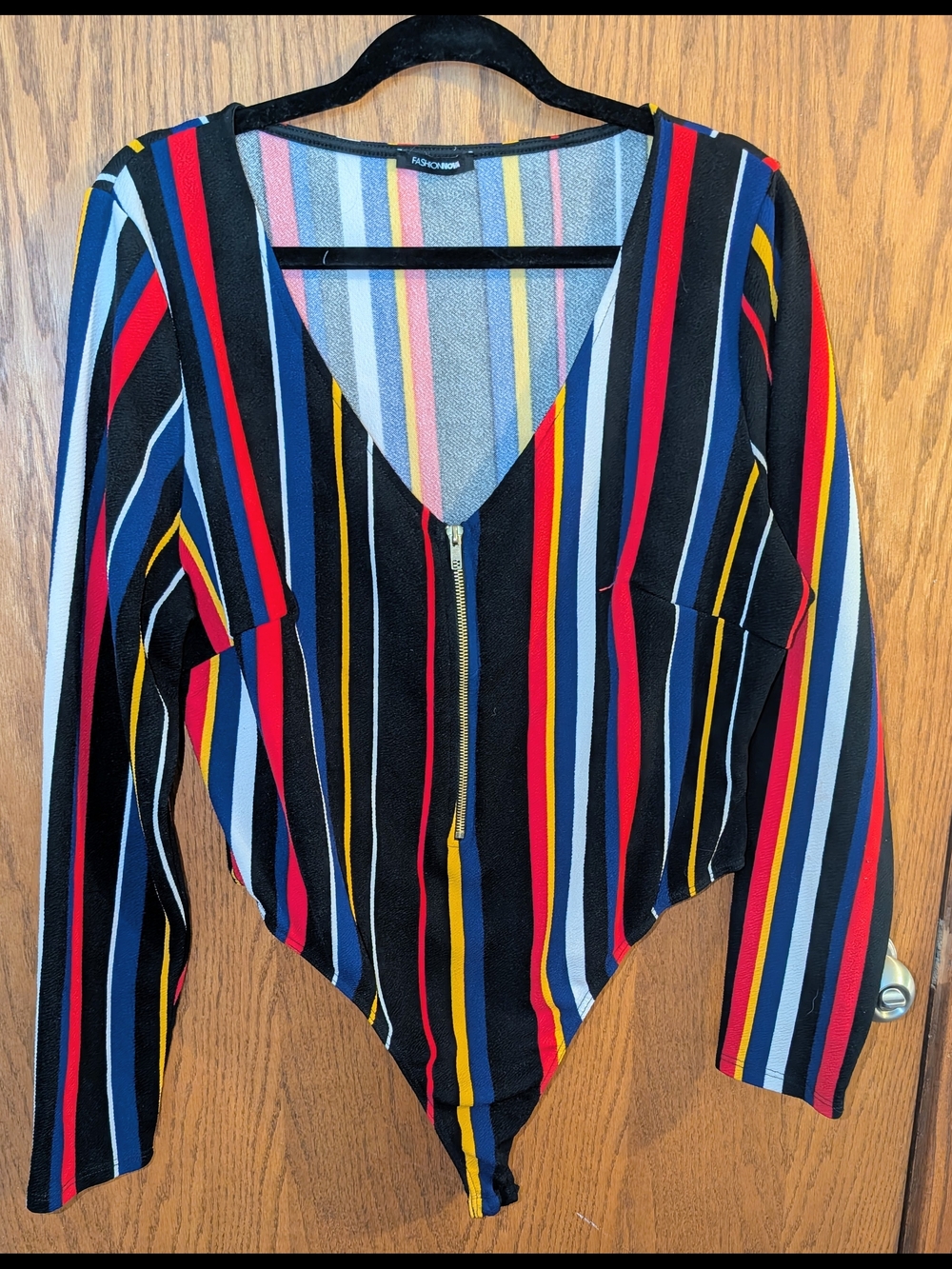 Fashion Nova Multi-Color Striped Long Sleeve Bodysuit